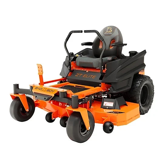 Pillowle Bad Boy ZT Elite 60-inch gas zero-turn mower with 26 HP engine, showing the mower's cutting deck and controls.