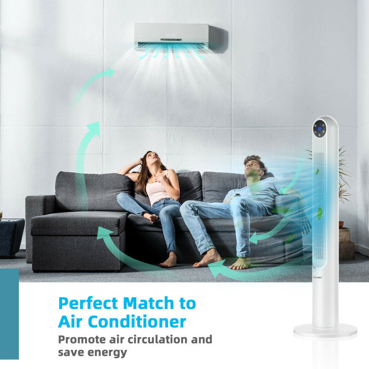 42 Inch 80 Degree Tower Fan with Smart Display Panel and Remote Control