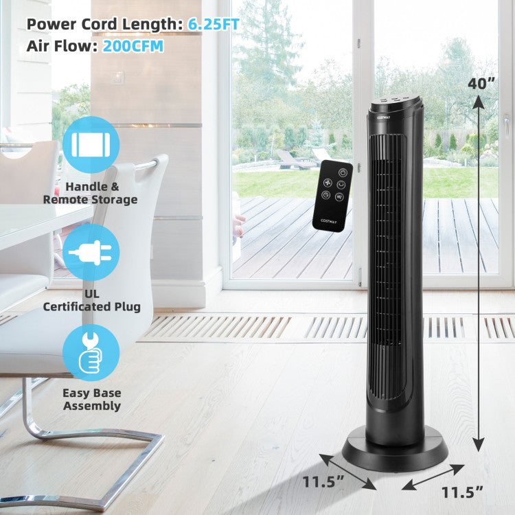 40 Inch Tower Fan with Remote 75˚ Oscillating Fan with 3 Wind Modes and 4 Wind Speeds