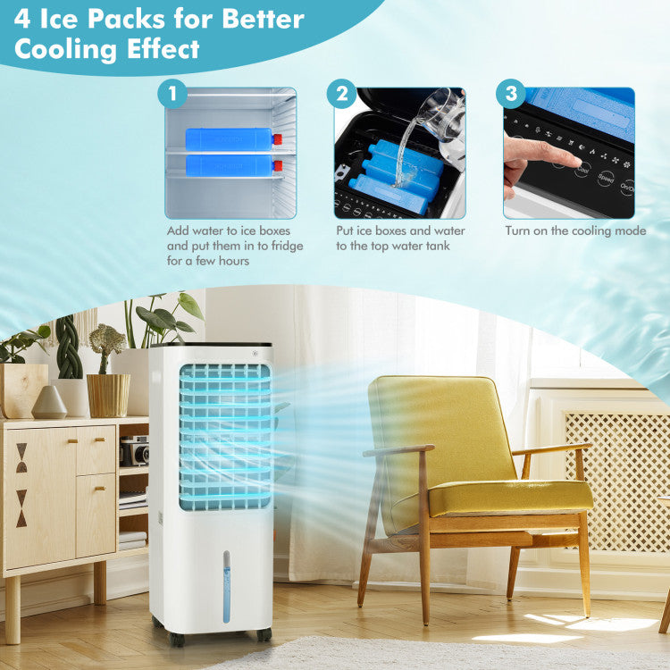 4-in-1 Portable Air Conditioner & Evaporative Air Cooler with 12L Water Tank and 4 Ice Boxes