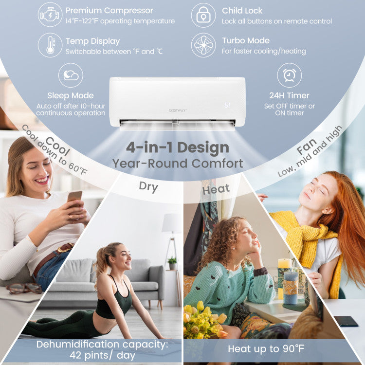Energy Star Certified 12000 BTU 21 SEER2 208-230V Ductless Mini Split Air Conditioner with Heater Pump