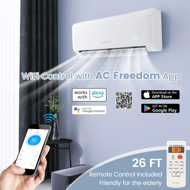 Energy Star Certified 22000 BTU 21 SEER2 Ductless Mini Split Air Conditioner and Heater 208-230V Works with Alexa