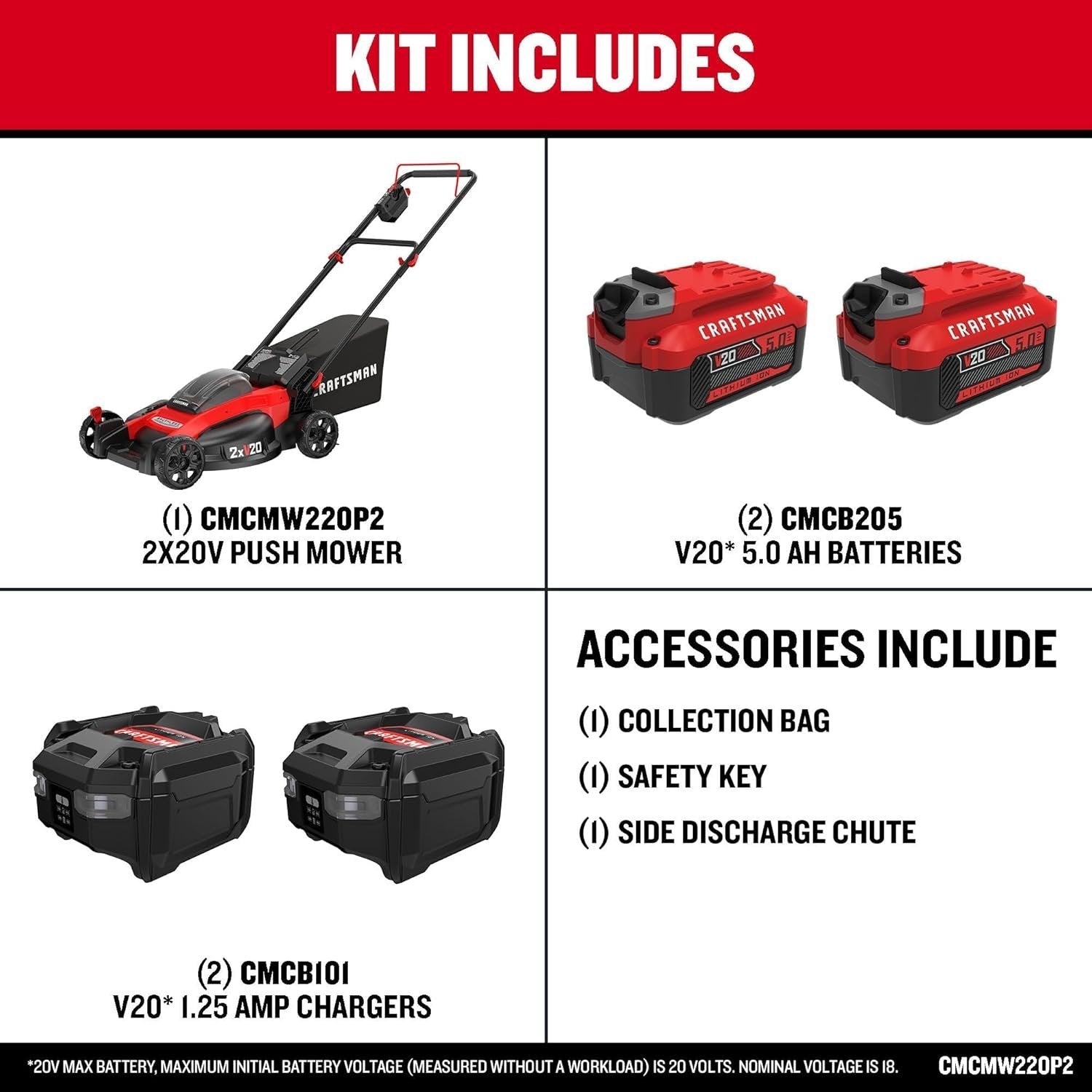 CRAFTSMAN V20 Cordless Push Lawn Mower – 20-Inch Deck