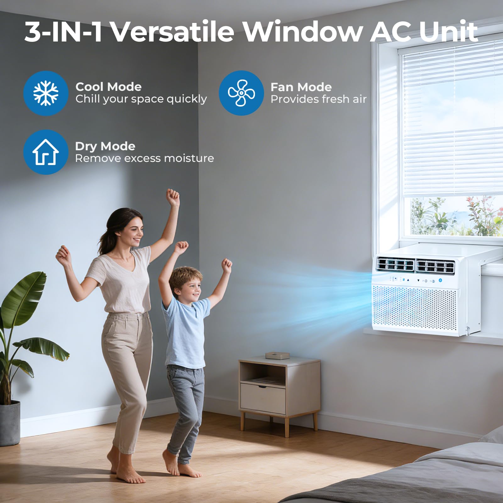 U-Shaped Window Air Conditioner, 10,000 BTU Window AC Unit Cools Up to 450 Sq. Ft for Bedroom/Living Room