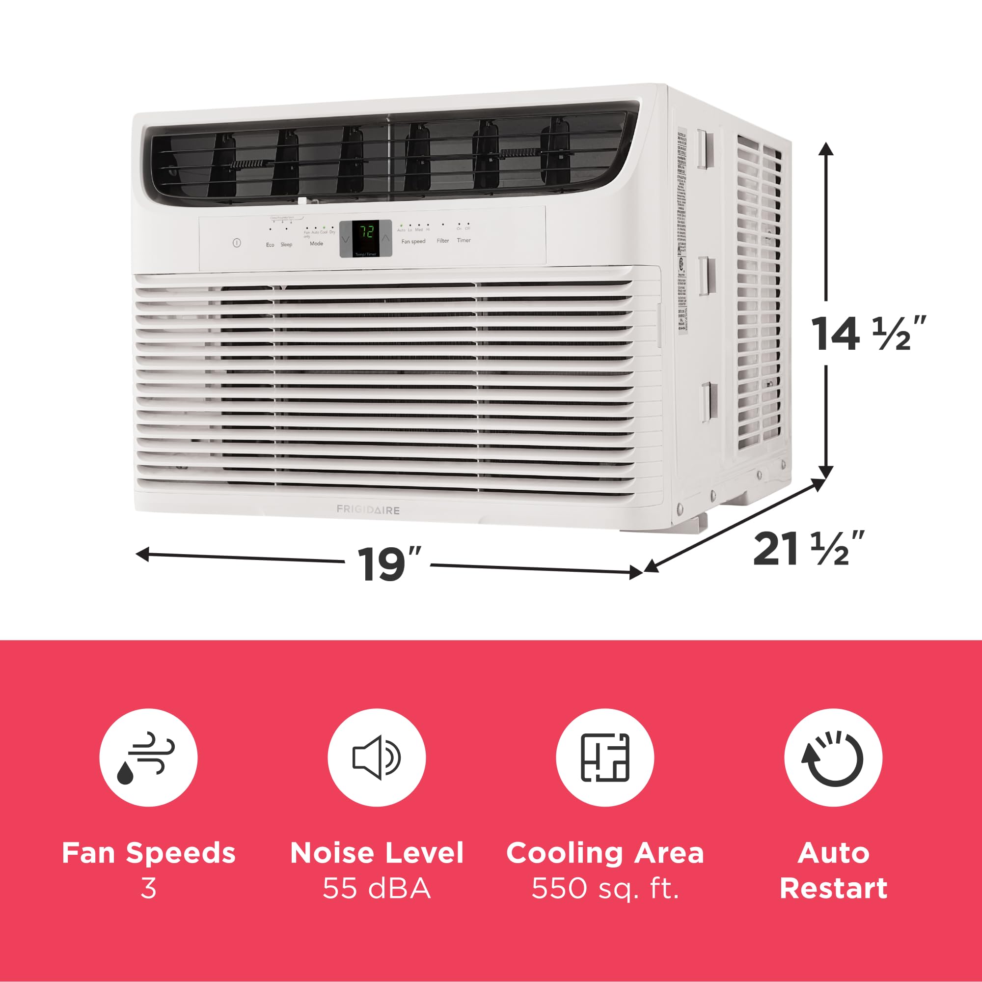 12,000 BTU Window Air Conditioner with Remote Control, Cools Up to 550 Sq. Ft., Quiet Operation, Eco Mode