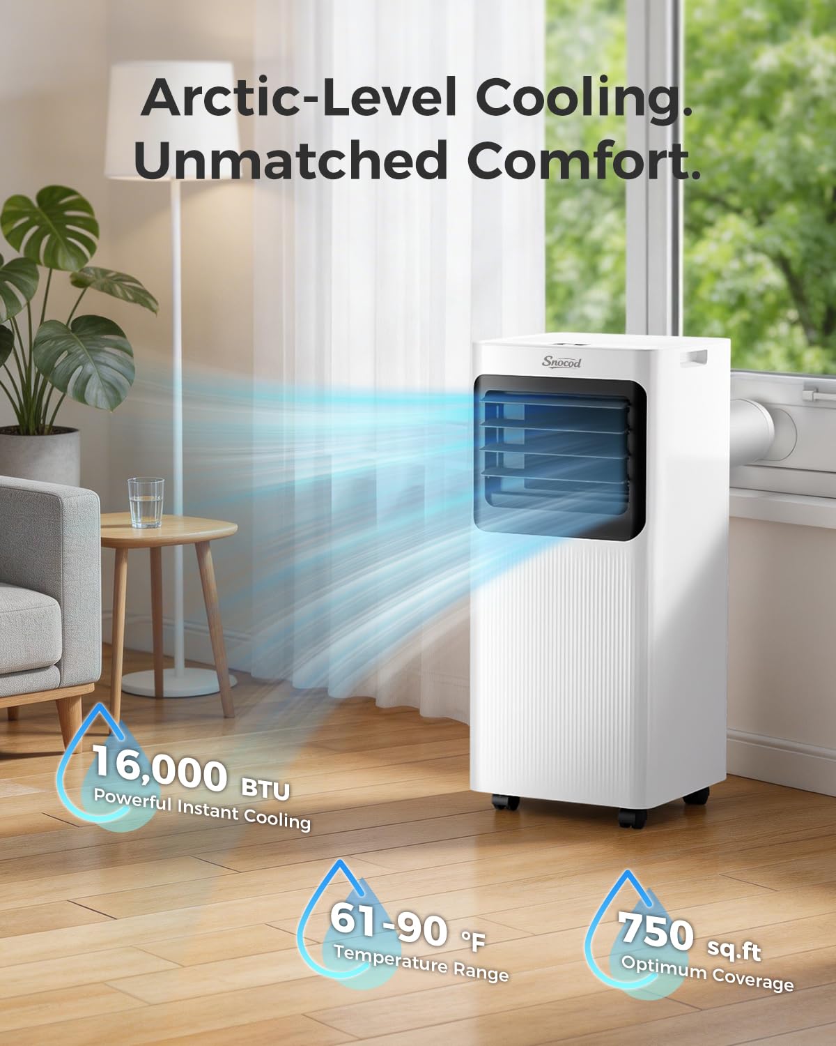 16,000 B T U Portable Air Conditioners for Large Room up to 750 Sq. Ft., 5-in-1 Smart AC with WiFi App, Remote Control