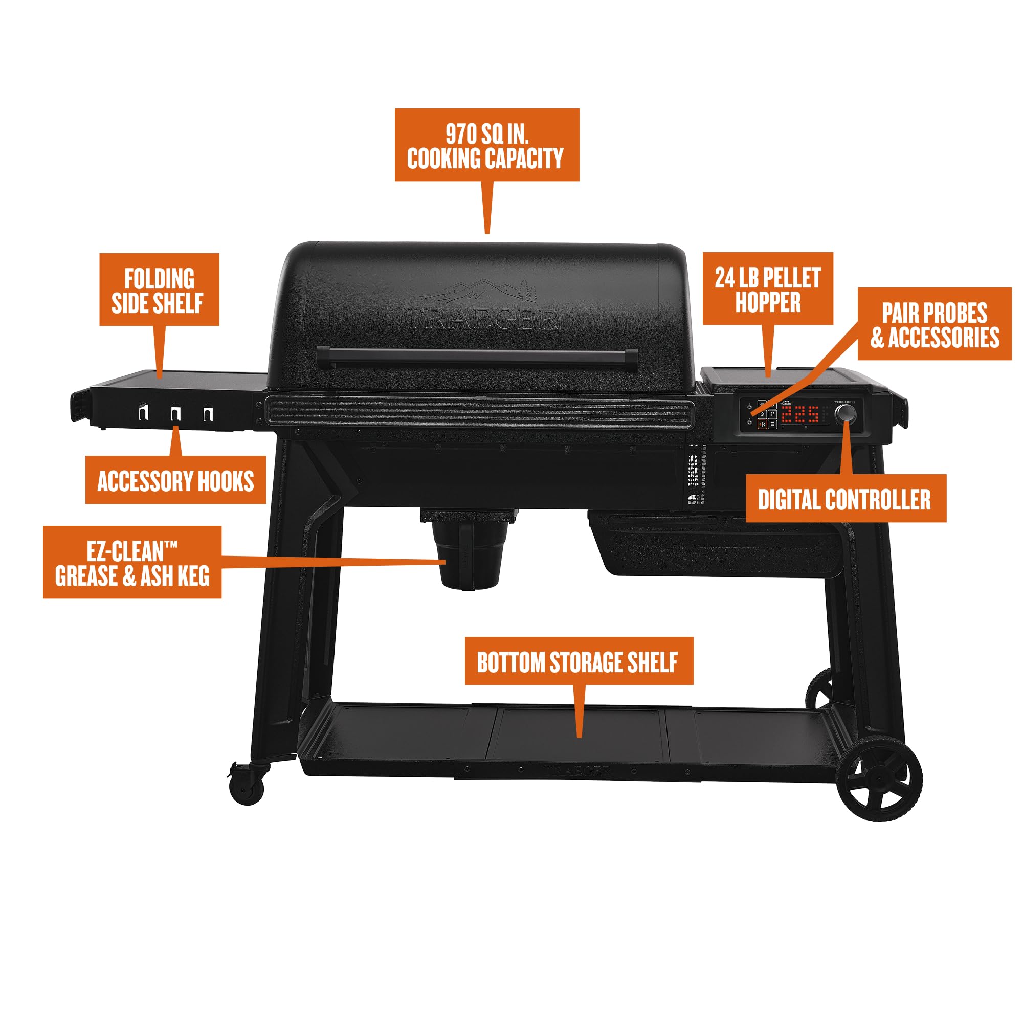 Traeger Woodridge Pro Wood Pellet Grill & Smoker, 970 Sq In, WiFi