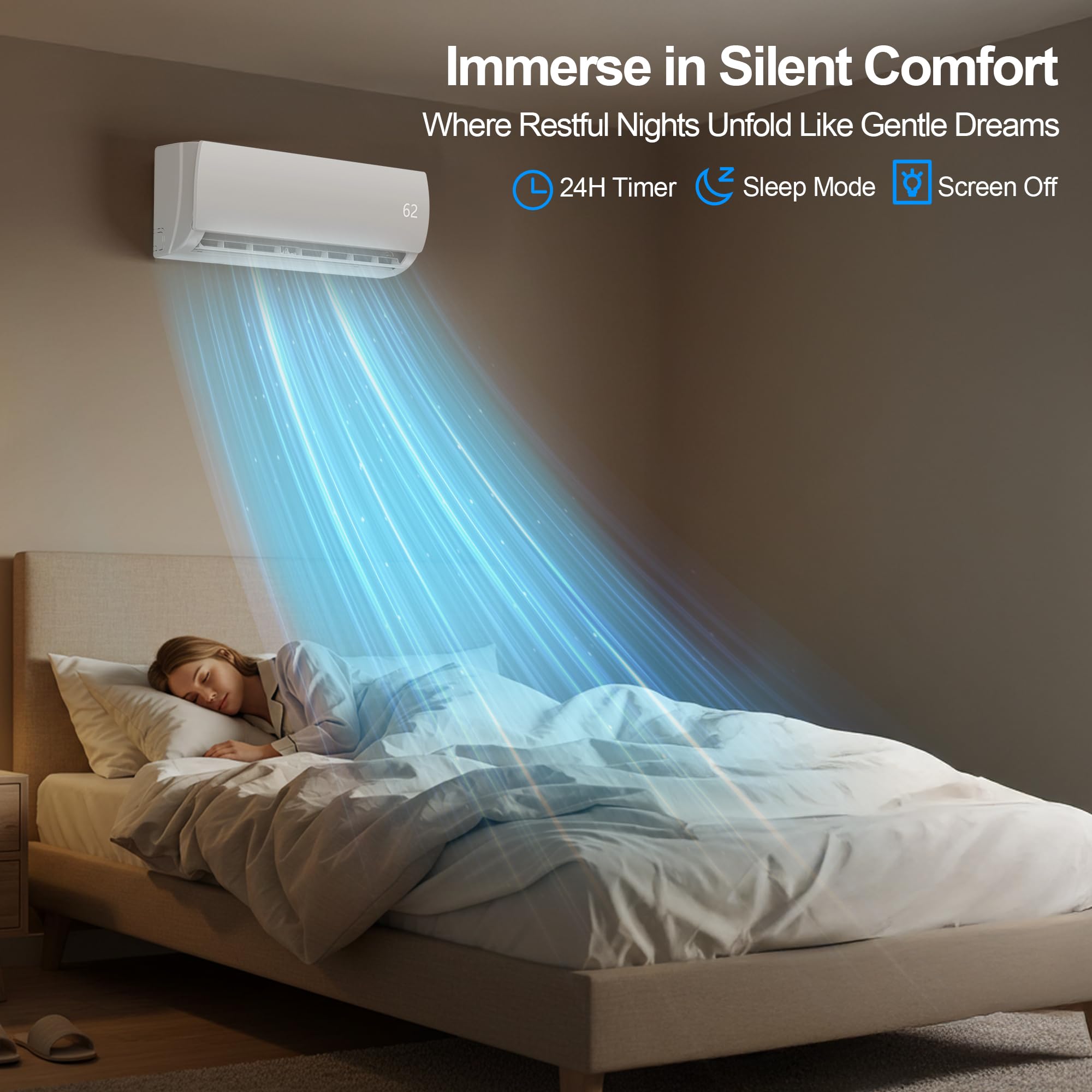 9000 BTU Mini Split AC/Heating System,19 SEER2 110/120V Energy Efficient Ductless Inverter System,Cools Up