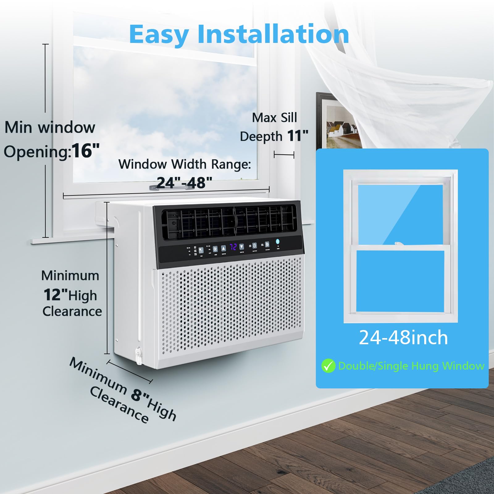 COWSAR U-Shaped 12000 BTU Window Air Conditioner, Window AC Unit Cools Up to 550 Sq.Ft, Quiet Operation for Large Bedroom