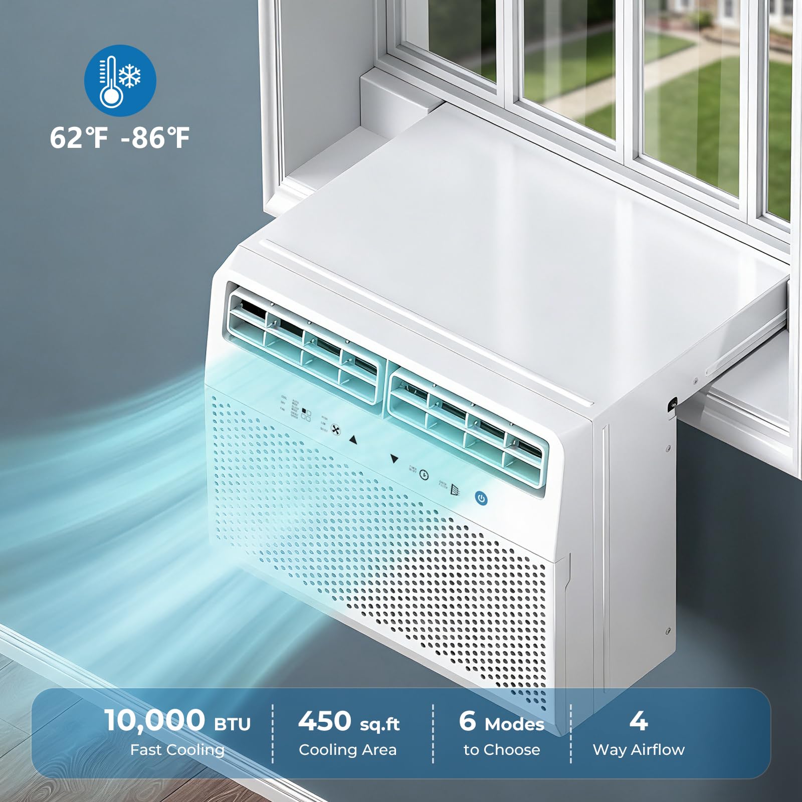U-Shaped Window Air Conditioner, 10,000 BTU Window AC Unit Cools Up to 450 Sq. Ft for Bedroom/Living Room