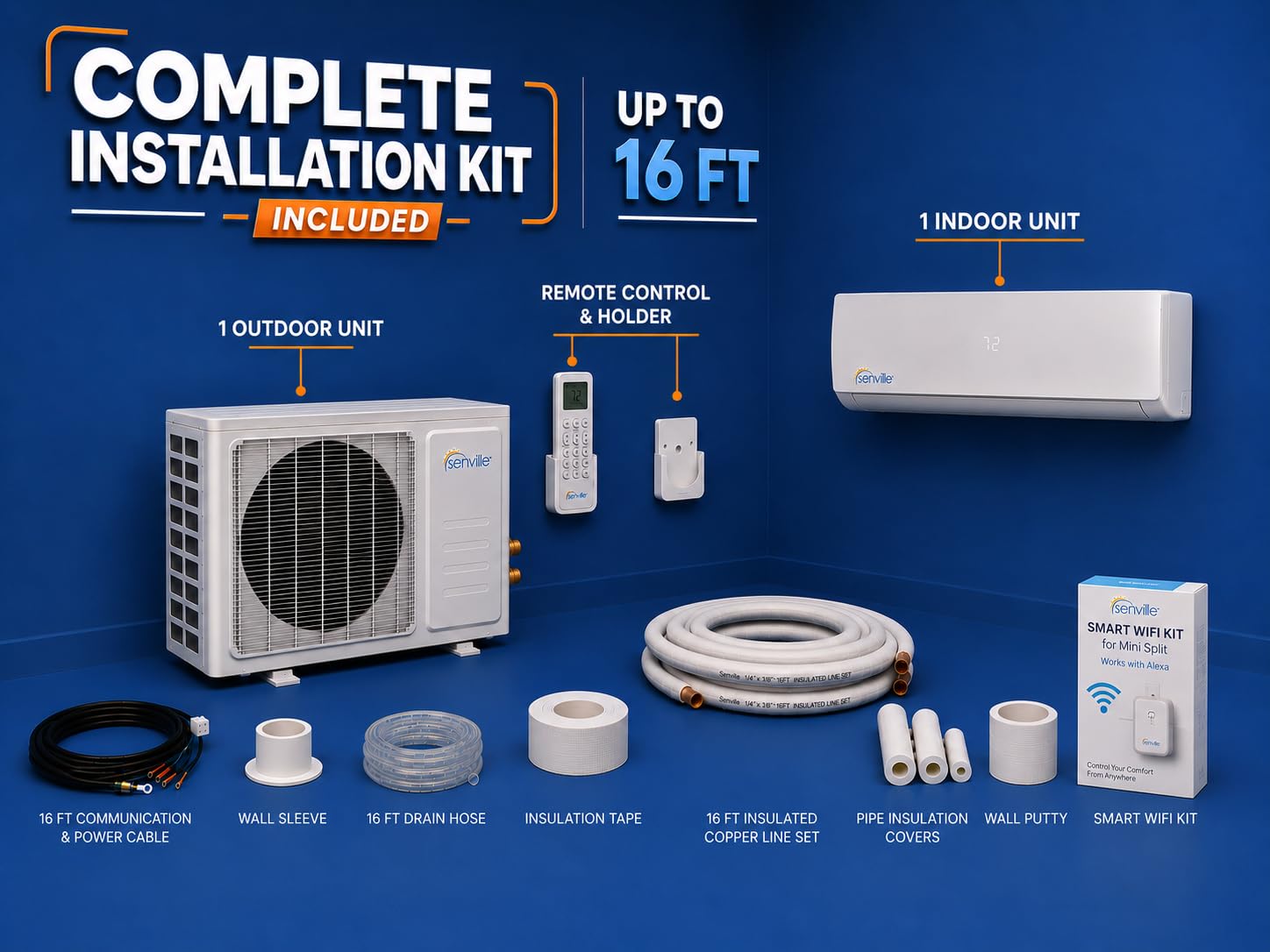 LETO Mini Split Air Conditioner, Heat Pump, White, 24000 BTU