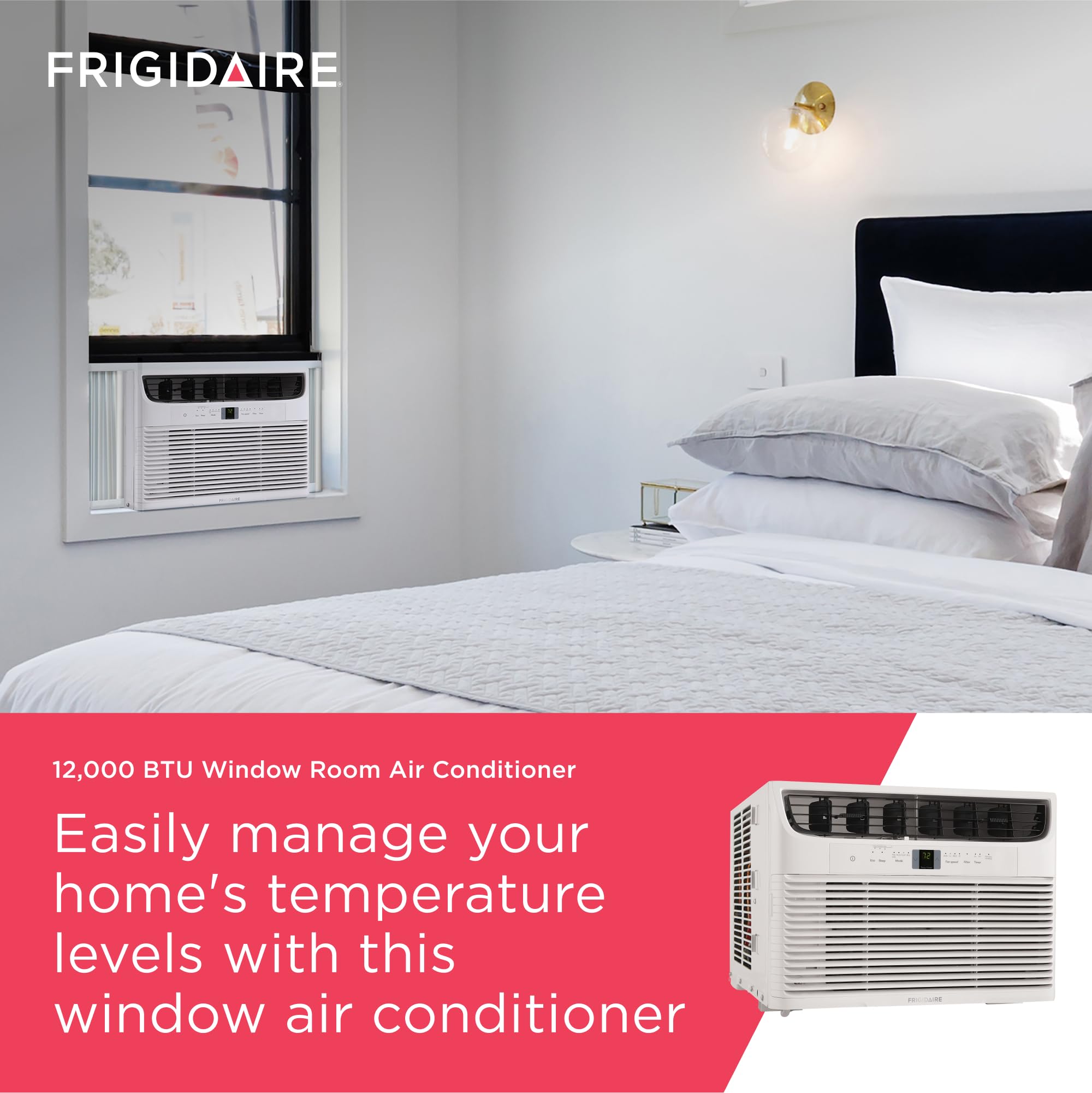 12,000 BTU Window Air Conditioner with Remote Control, Cools Up to 550 Sq. Ft., Quiet Operation, Eco Mode