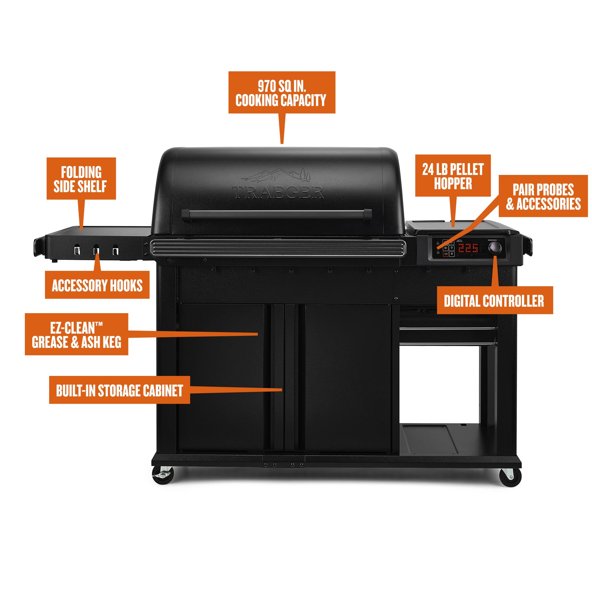 Traeger Woodridge Pro Plus Wood Pellet Grill & Smoker, 970 Sq In, WiFi