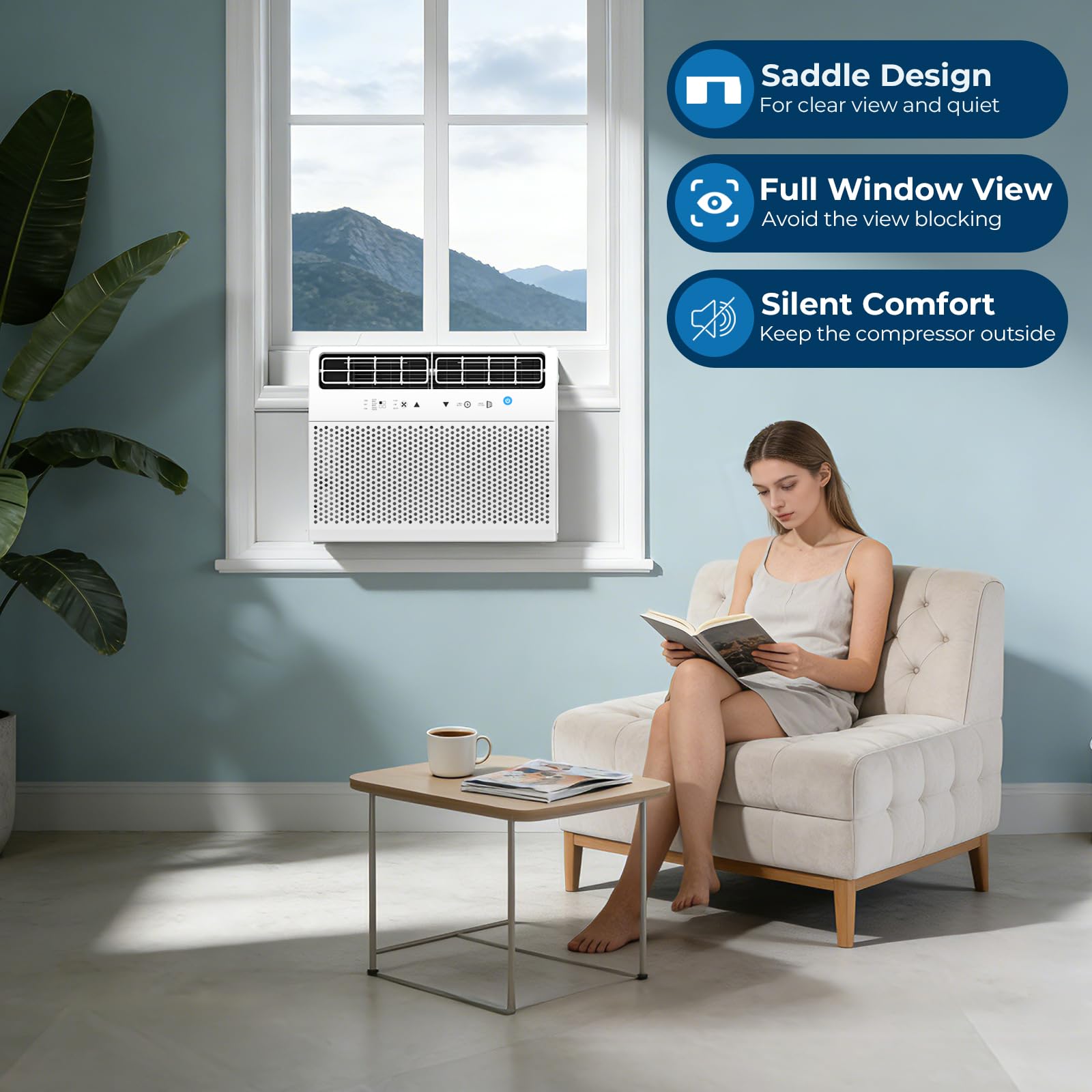 U-Shaped Window Air Conditioner, 10,000 BTU Window AC Unit Cools Up to 450 Sq. Ft for Bedroom/Living Room