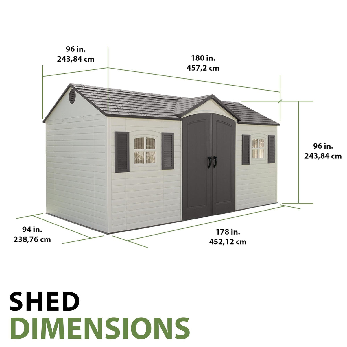Pillowle Lifetime 6446 outdoor storage shed in desert sand, 8x15 feet, with double doors and exterior lockable handles.