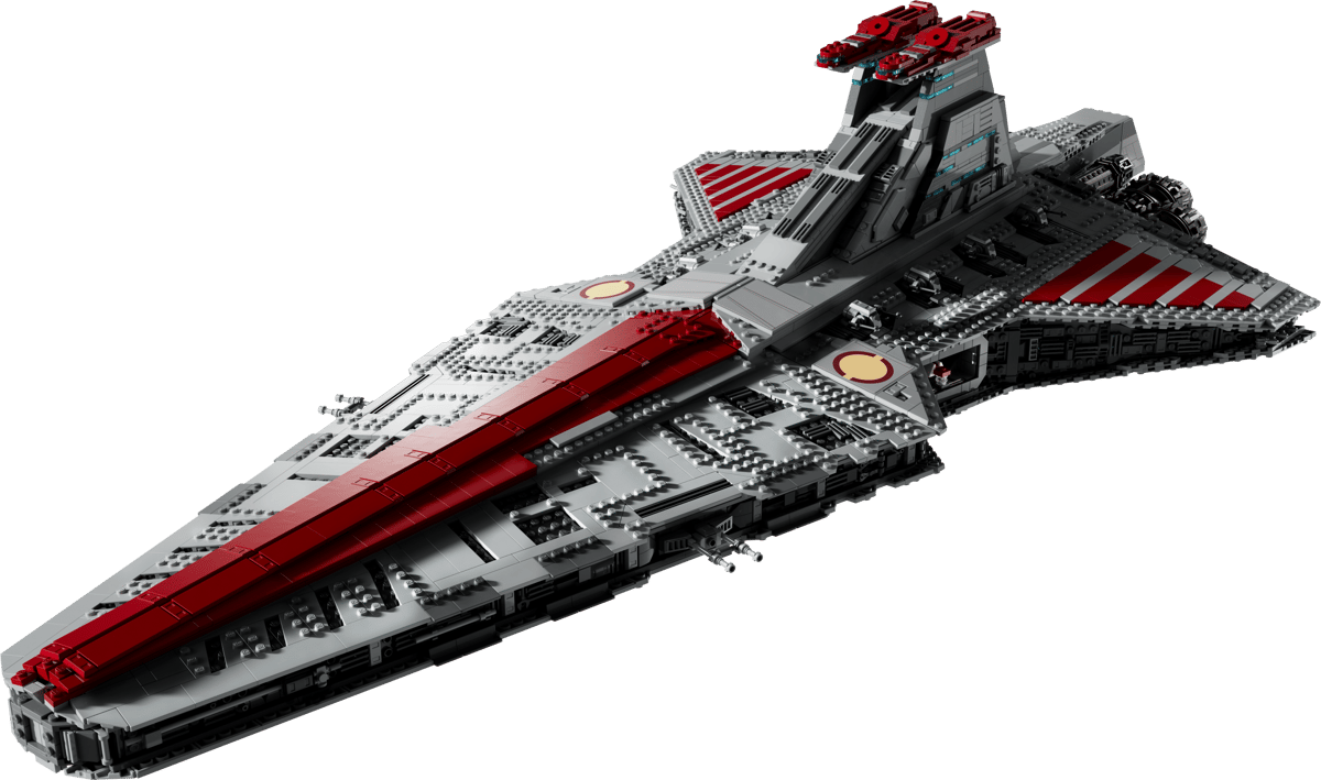 Decorative vase inspired by LEGO Star Wars 75367 Venator-Class Republic Attack Cruiser, featuring detailed spaceship design.