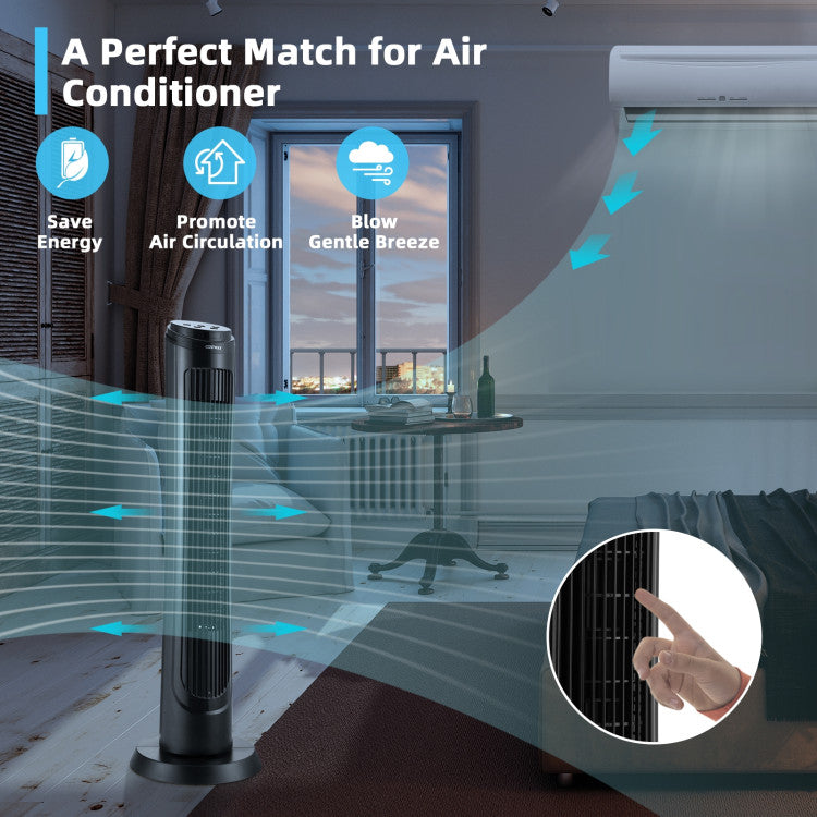 40 Inch Tower Fan with Remote 75˚ Oscillating Fan with 3 Wind Modes and 4 Wind Speeds