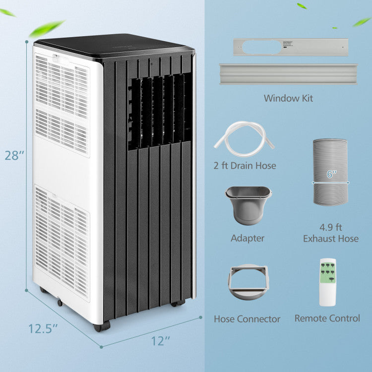10000 BTU(Ashrae) Portable Air Conditioner Cools 350 Sq.Ft with Dehumidifier