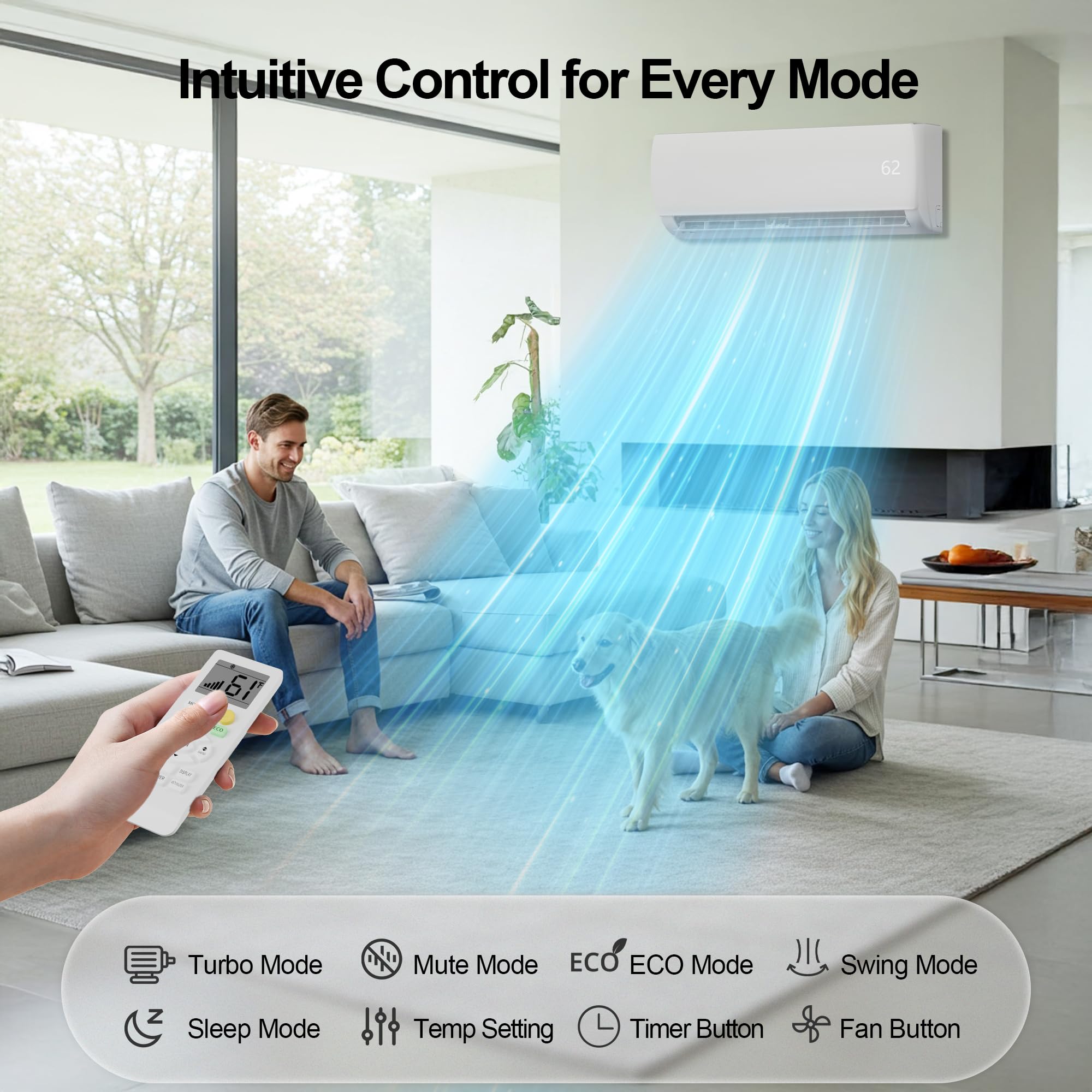9000 BTU Mini Split AC/Heating System,19 SEER2 110/120V Energy Efficient Ductless Inverter System,Cools Up