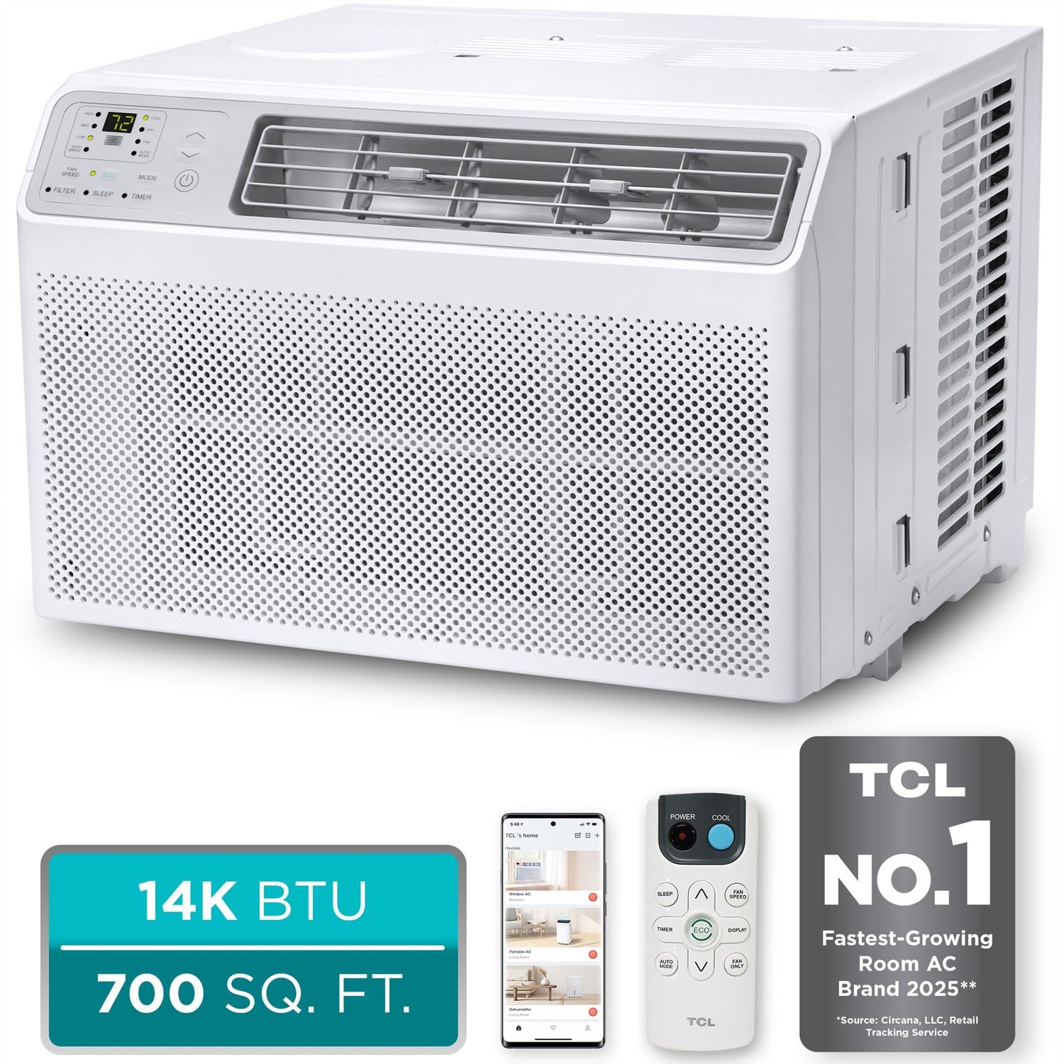 TCL 14,000 BTU Smart Window Air Conditioner, Fan, & Dehumidifier, Wi-Fi