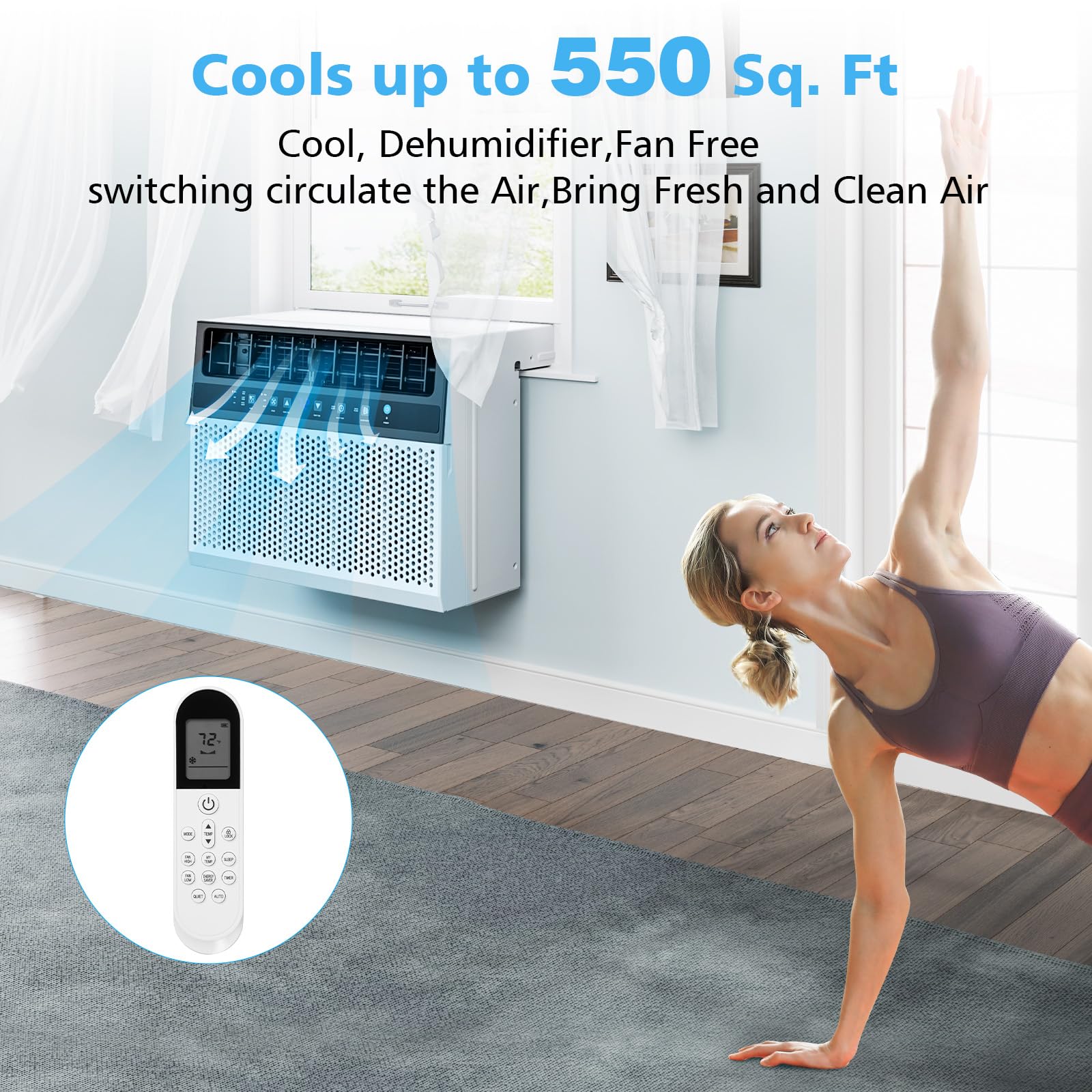 COWSAR U-Shaped 12000 BTU Window Air Conditioner, Window AC Unit Cools Up to 550 Sq.Ft, Quiet Operation for Large Bedroom