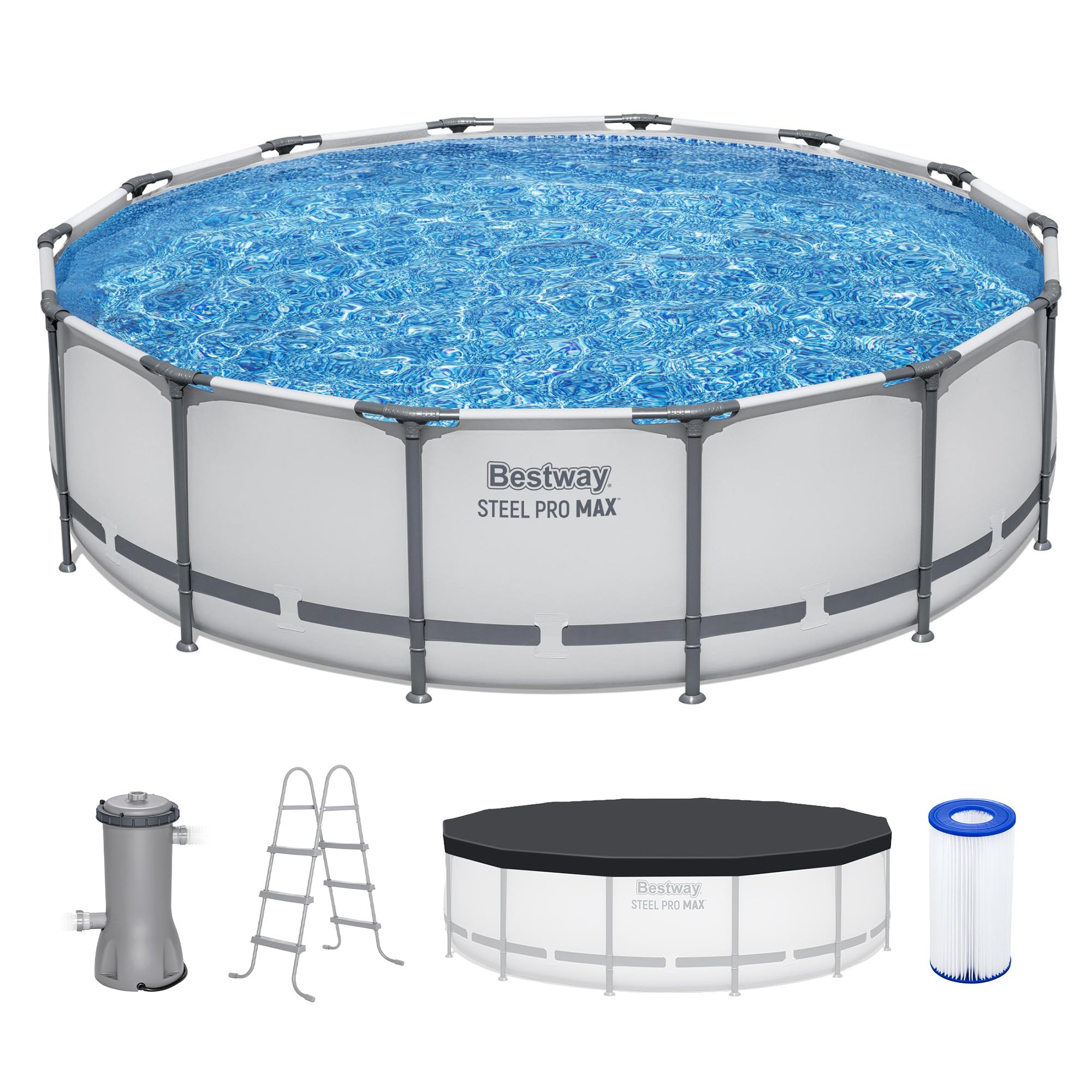 Steel Pro MAX 20 Foot x 52 Inch Round Above Ground Swimming Pool Set Outdoor Metal Frame Family Pool with Filter Pump