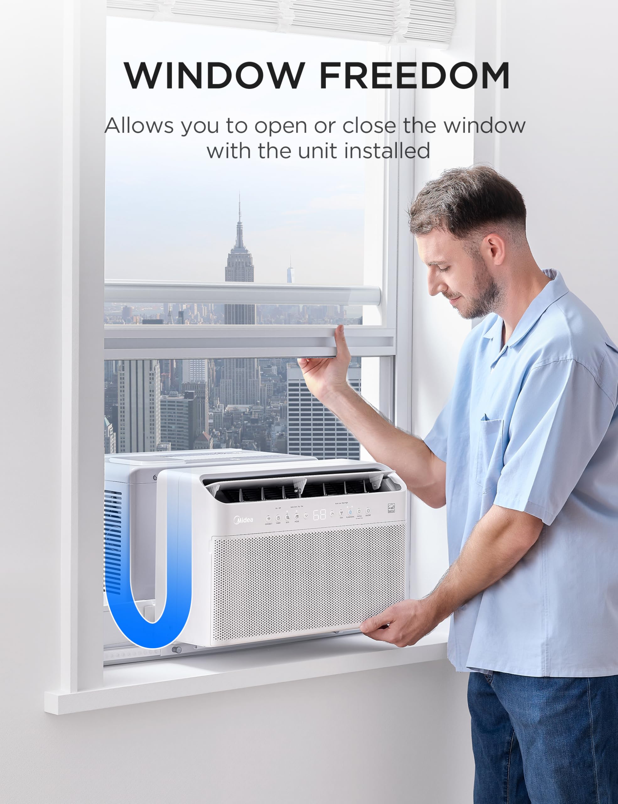 Midea 8,000 BTU U Shaped Window Air Conditioner, Cools up to 350 Sq Ft