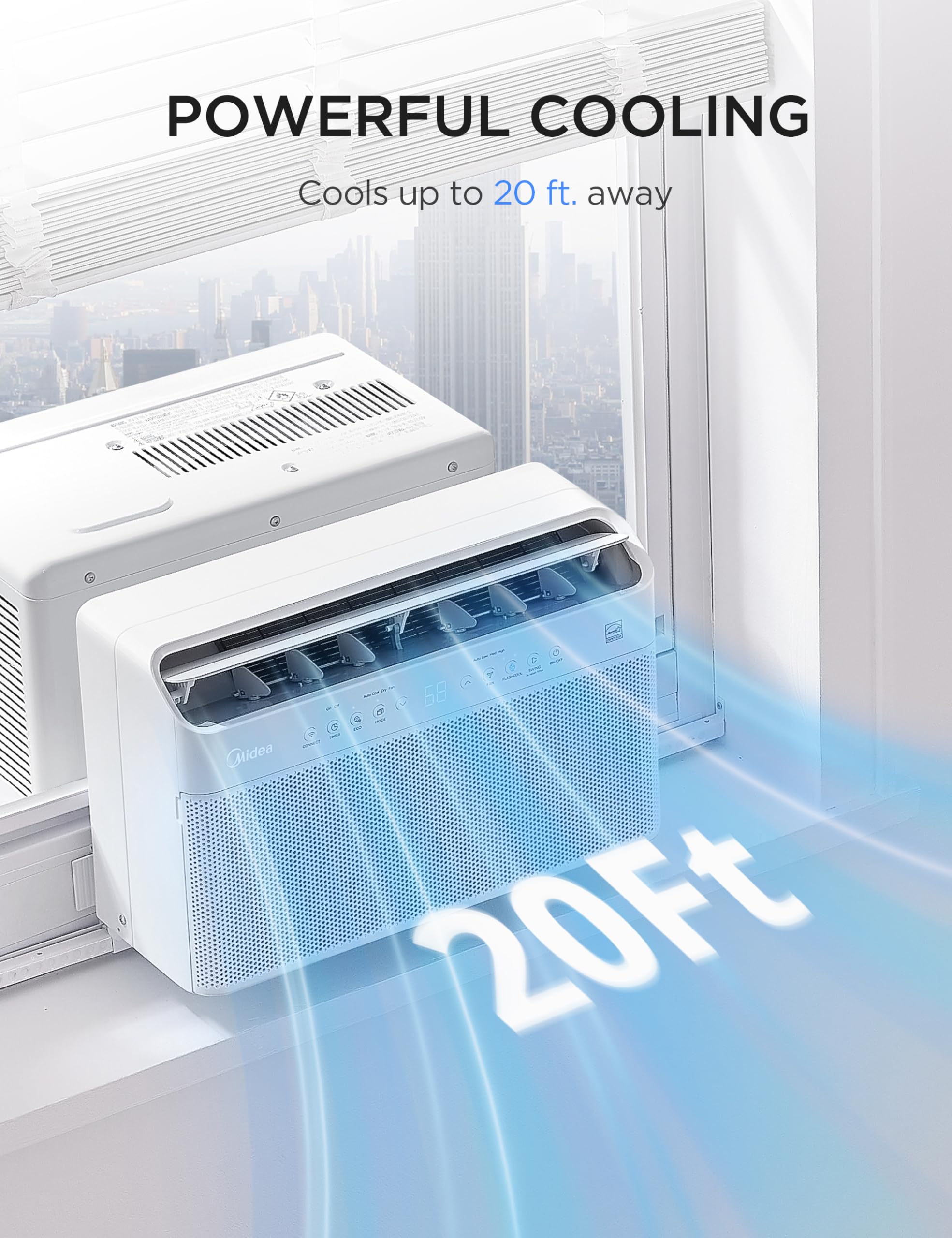 Midea 8,000 BTU U Shaped Window Air Conditioner, Cools up to 350 Sq Ft