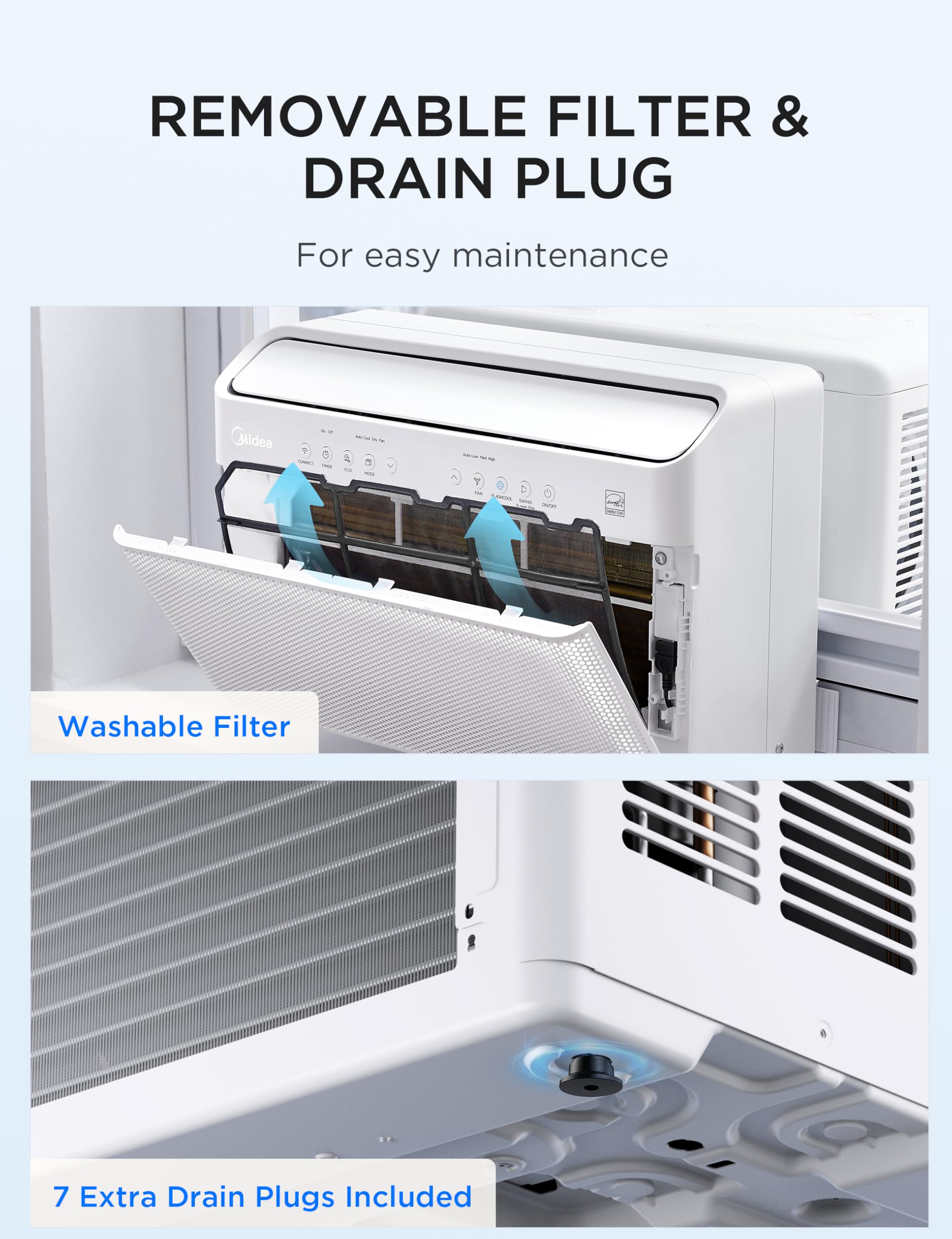 Midea 8,000 BTU U Shaped Window Air Conditioner, Cools up to 350 Sq Ft