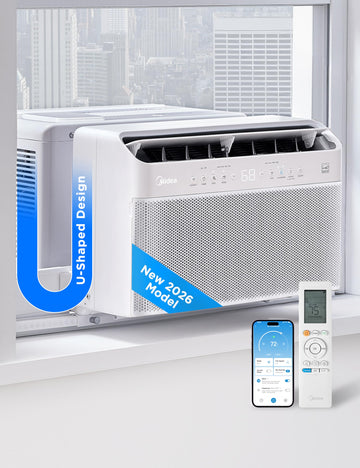 Midea 8,000 BTU U Shaped Window Air Conditioner, Cools up to 350 Sq Ft