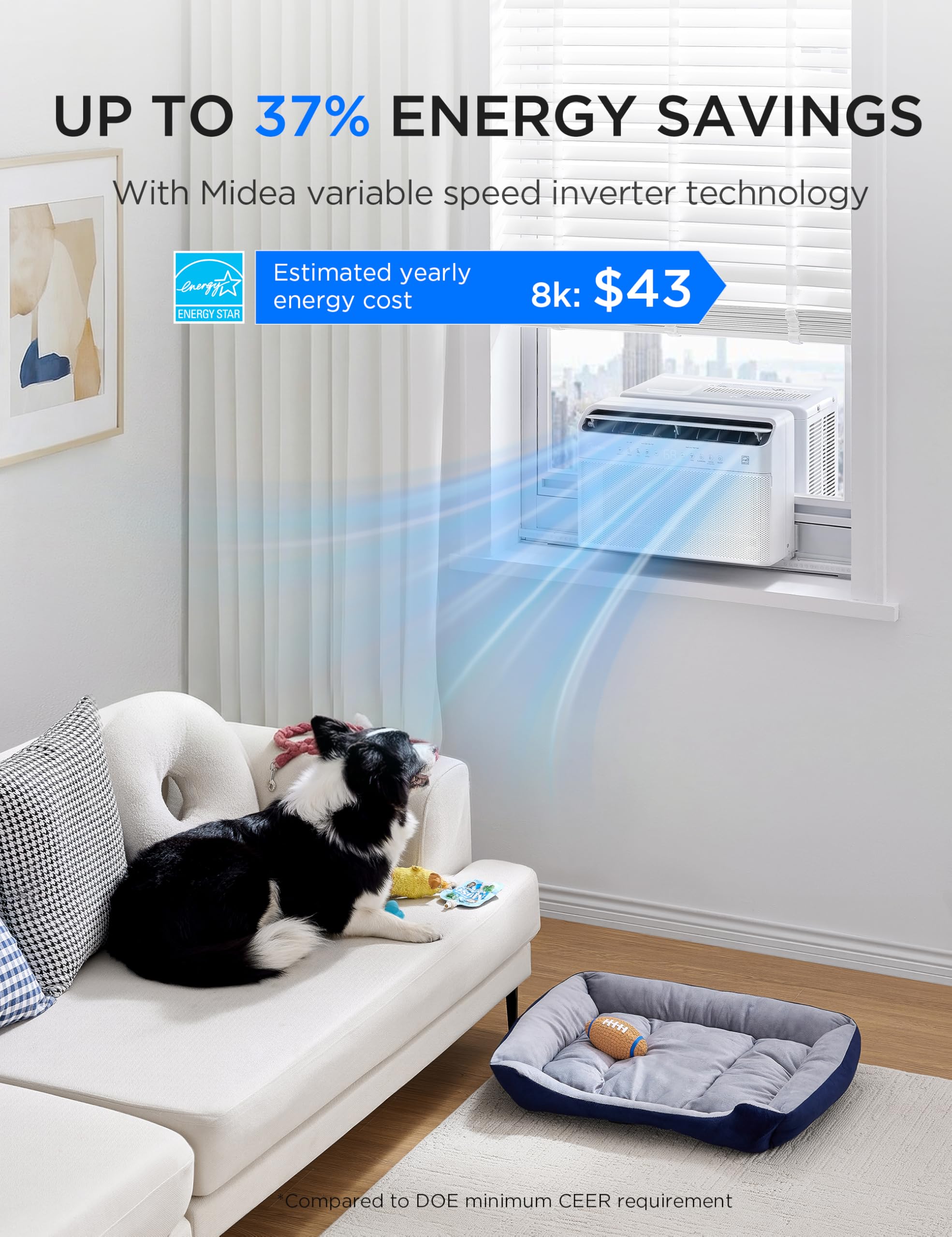 Midea 8,000 BTU U Shaped Window Air Conditioner, Cools up to 350 Sq Ft