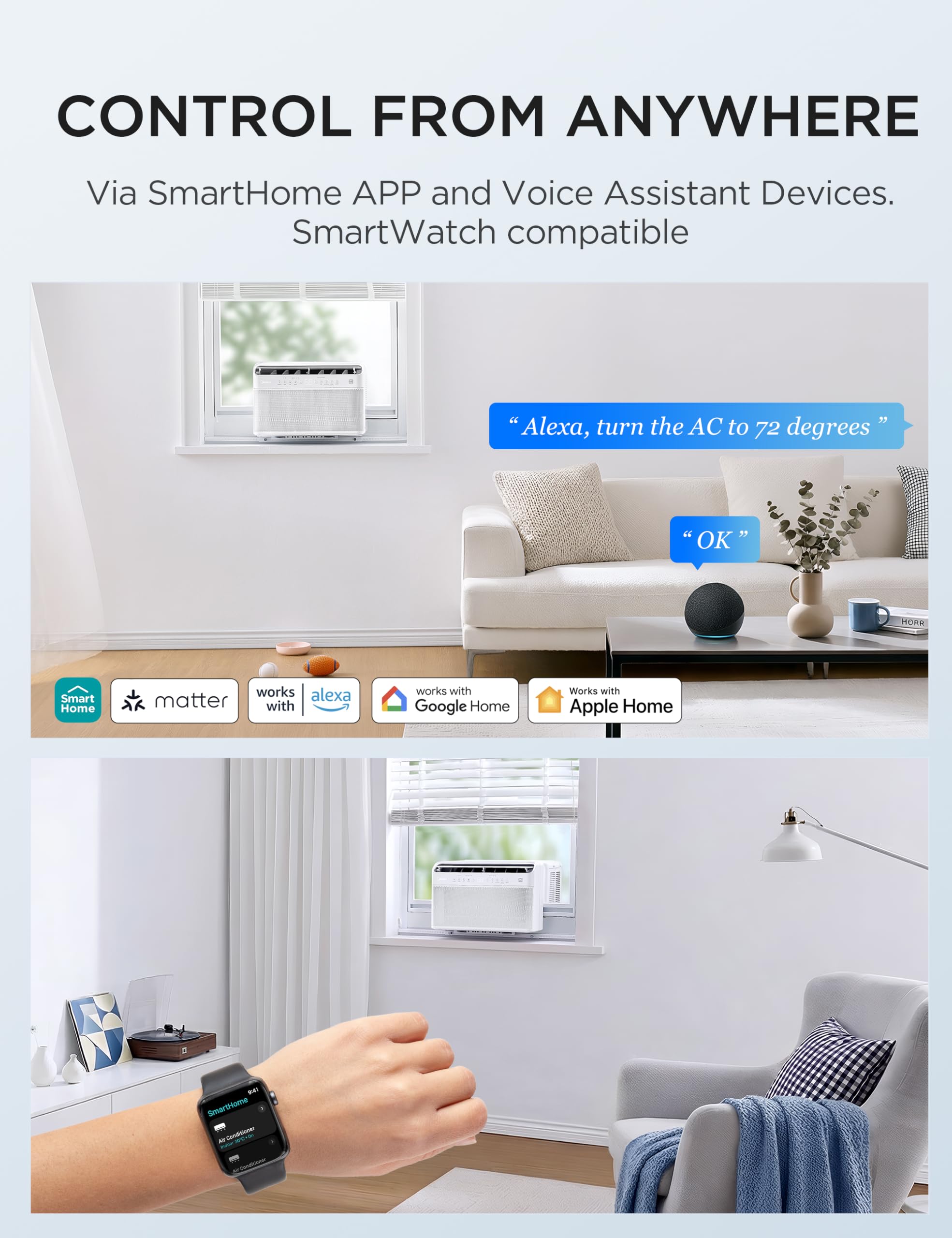 Midea 8,000 BTU U Shaped Window Air Conditioner, Cools up to 350 Sq Ft