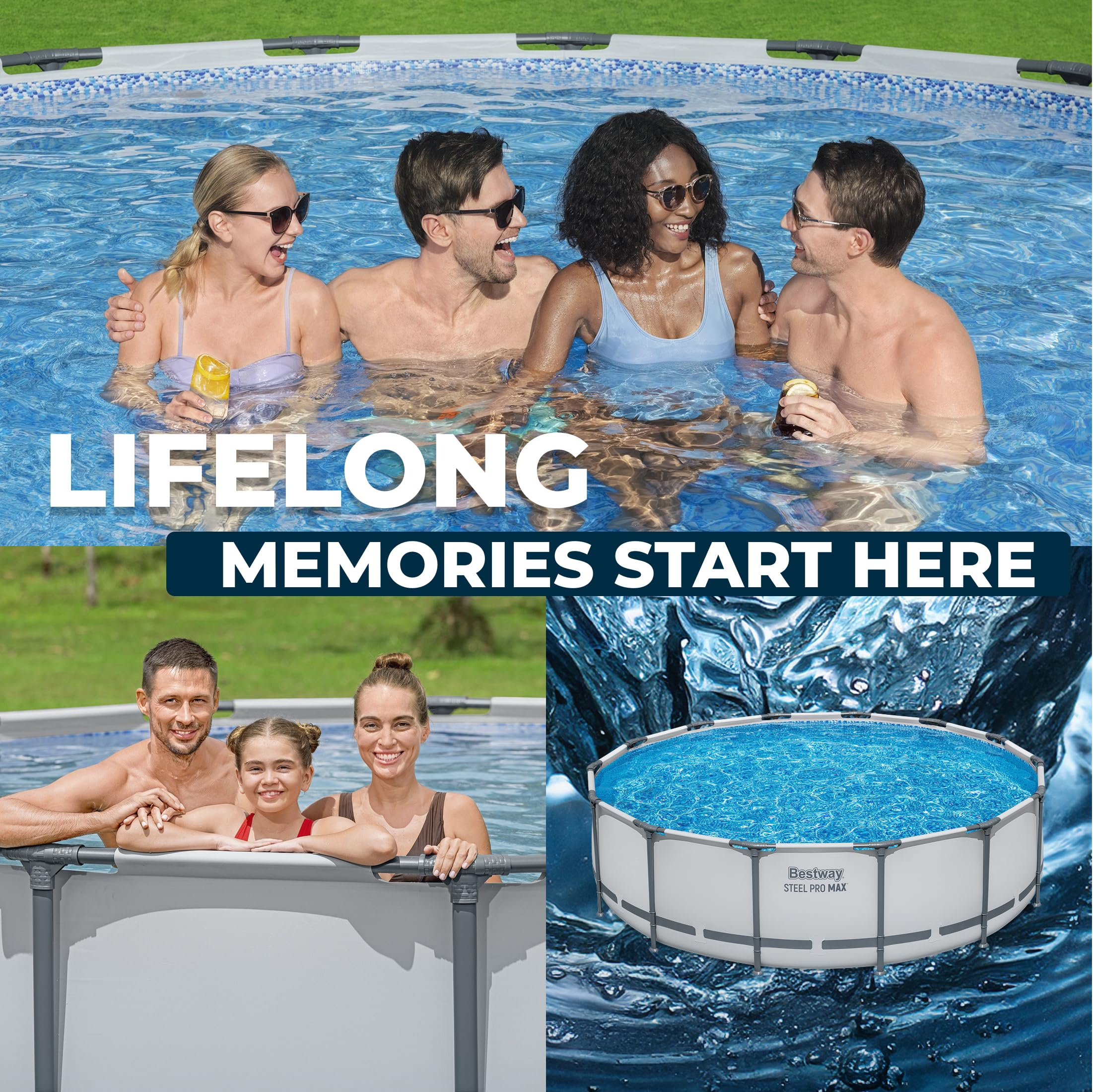 Steel Pro MAX 20 Foot x 52 Inch Round Above Ground Swimming Pool Set Outdoor Metal Frame Family Pool with Filter Pump