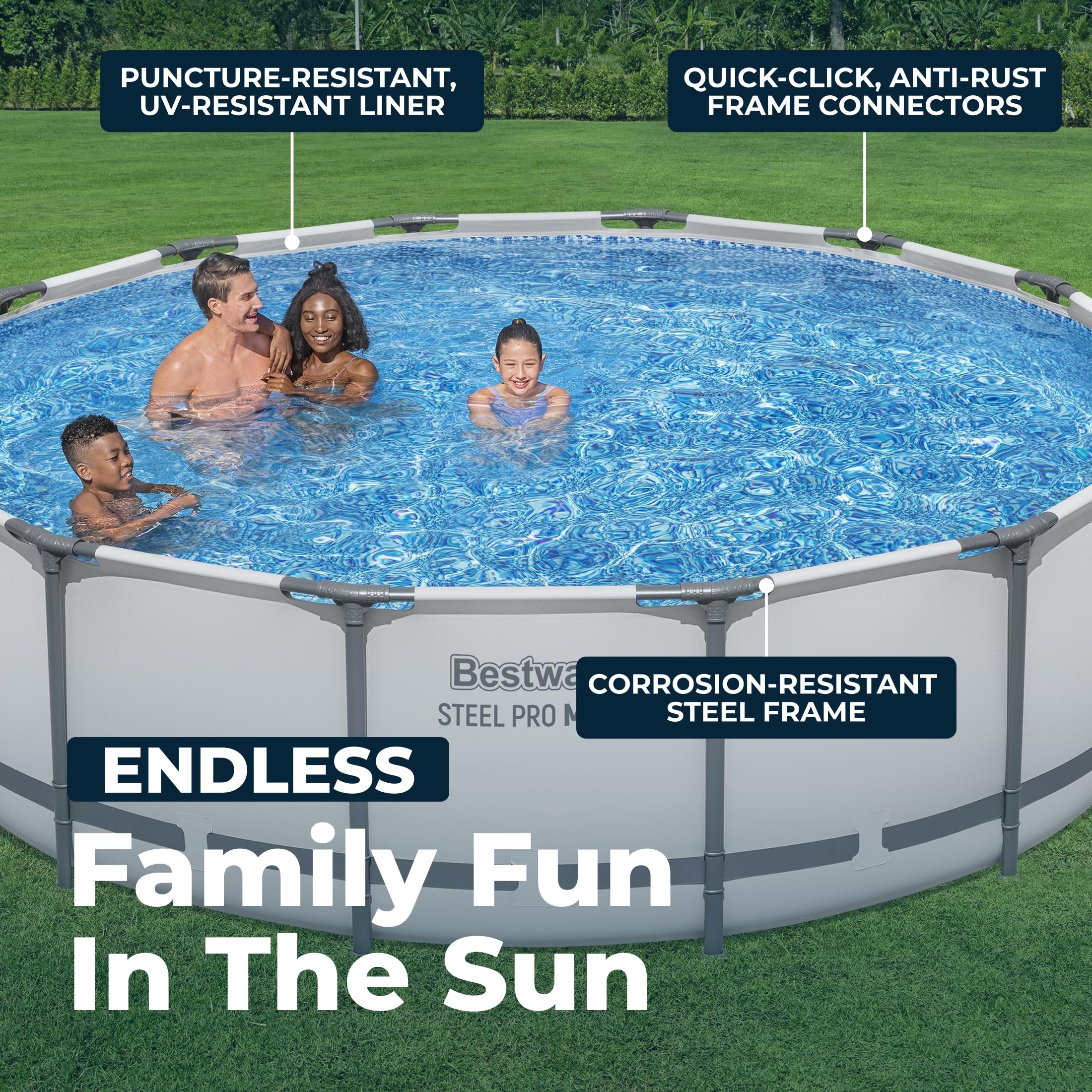 Steel Pro MAX 20 Foot x 52 Inch Round Above Ground Swimming Pool Set Outdoor Metal Frame Family Pool with Filter Pump