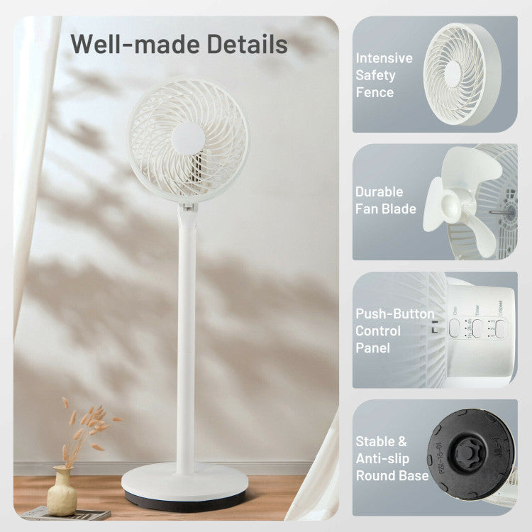 9 Inch Portable Oscillating Pedestal Floor Fan with Adjustable Heights and Speeds