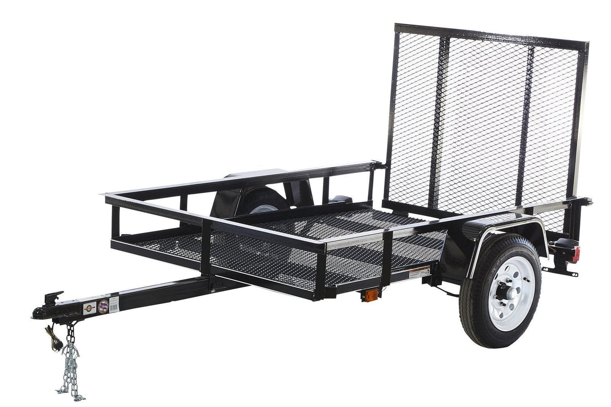 Steel mesh utility trailer by Pillowle, 4-ft by 7-ft carry-on trailer with durable steel construction and side mesh panels.