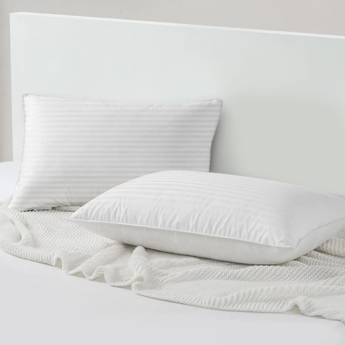 Hotel Stripe Bed Pillows Set of 2 — Soft Down Alternative Sleep Suppor