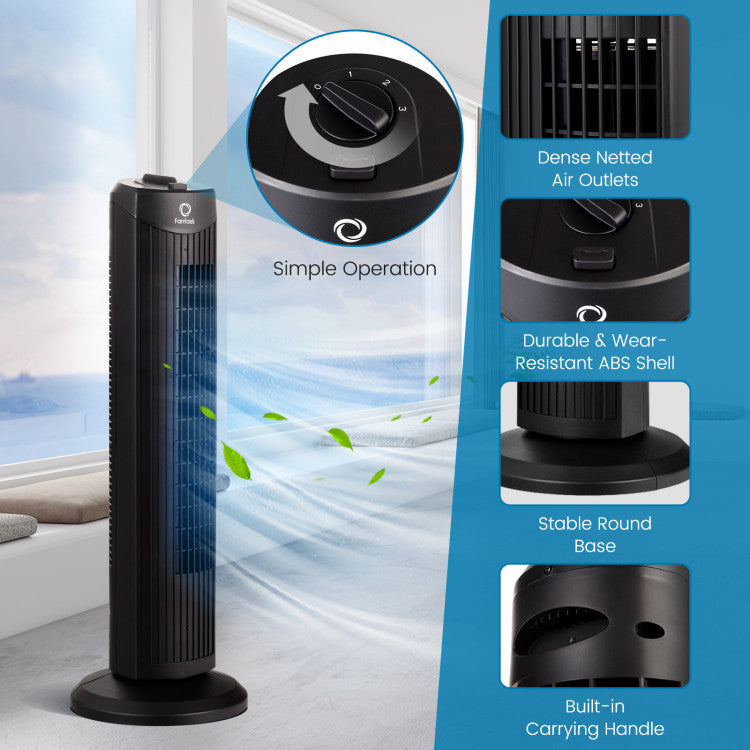 35W 28 Inch Quiet Bladeless Oscillating Tower Fan
