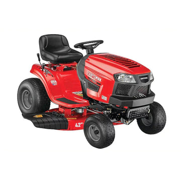 Craftsman T110 riding lawn mower with a 42-inch cutting deck, shown outdoors on a grassy lawn.