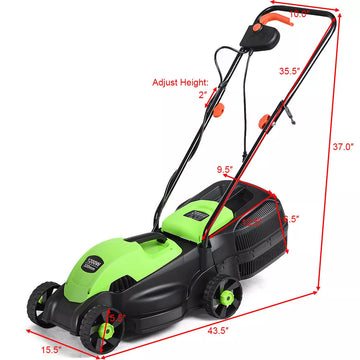 13.5-Inch Electric Corded Lawn Mower 12-Amp with Adjustable Height and Grass Collector