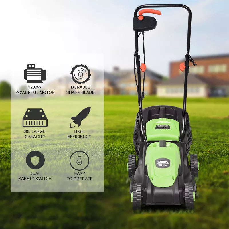 13.5-Inch Electric Corded Lawn Mower 12-Amp with Adjustable Height and Grass Collector