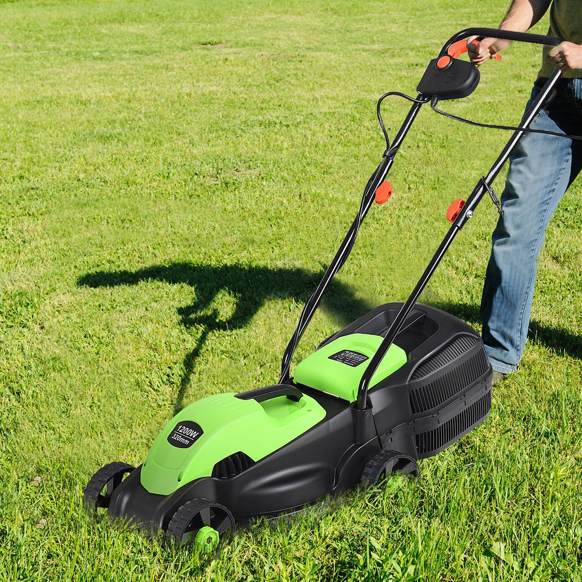 13.5-Inch Electric Corded Lawn Mower 12-Amp with Adjustable Height and Grass Collector