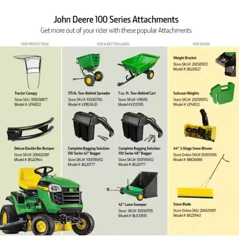 John Deere S100 Riding Lawn Mower – 17.5 HP Gas Engine, Hydrostatic Drive