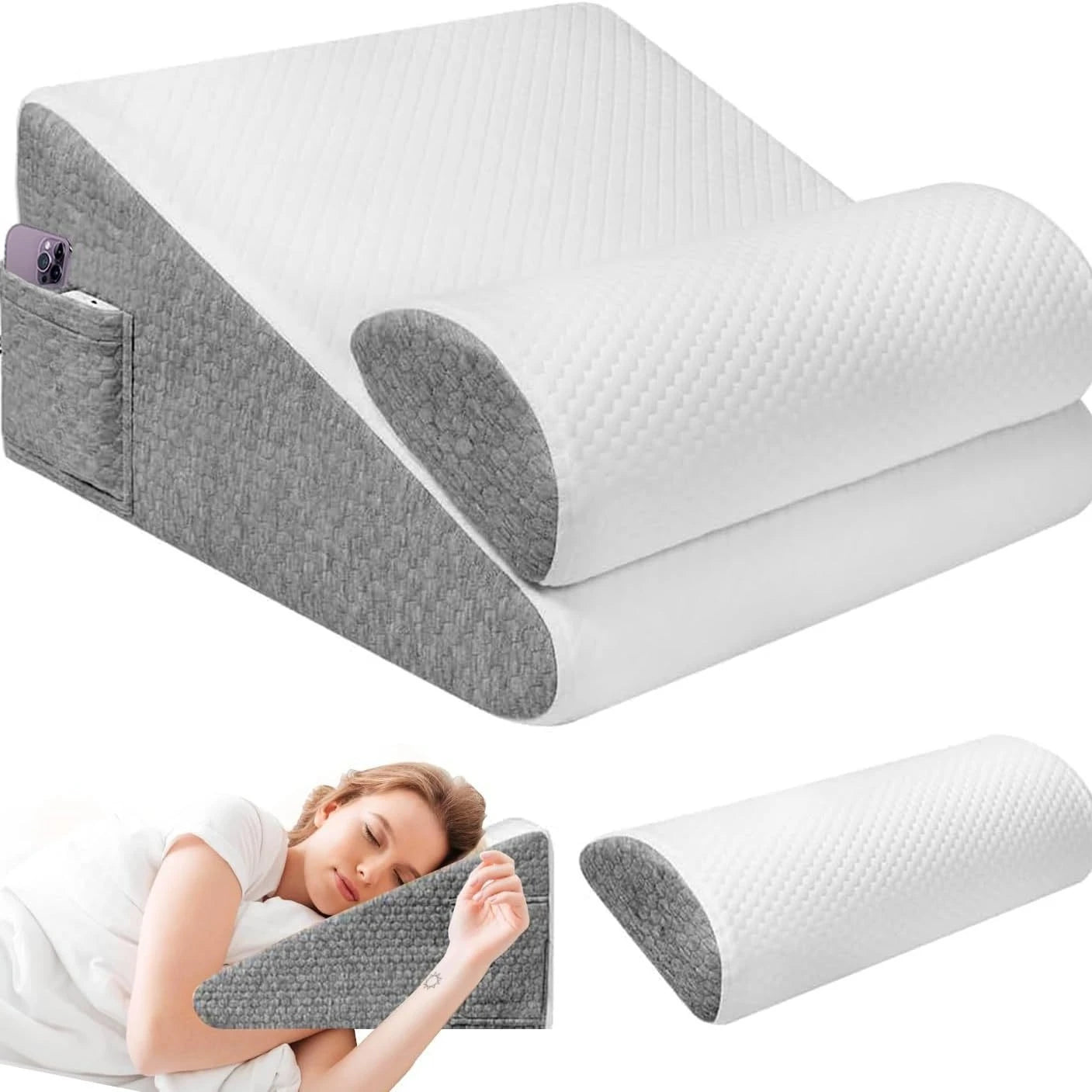 Adjustable Wedge Pillow Set for Comfortable Sleeping & Back Support