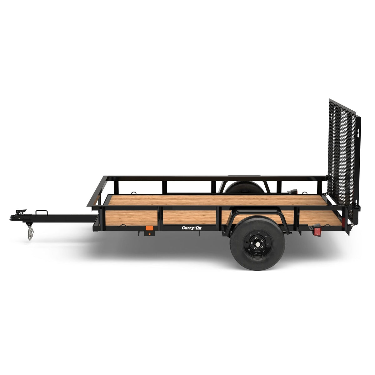 Pillowle Carry-On 5x8 utility trailer with wood floor, compact metal frame, and side panels for versatile hauling.