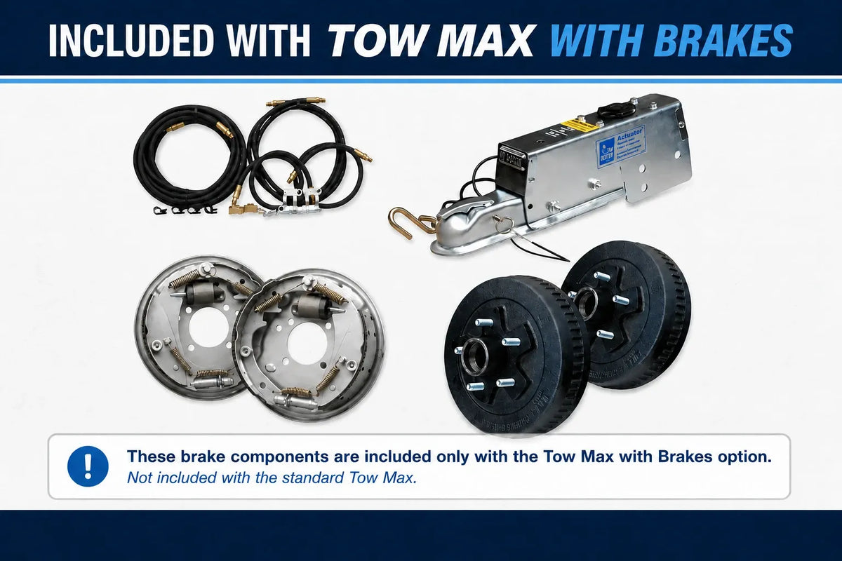 Heavy-duty Pillowle Tow Max vehicle tow dolly with 4,900 lb capacity, featuring brake system for secure towing.
