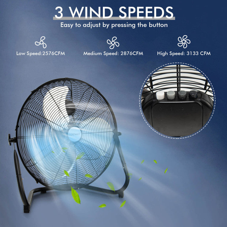 20 Inch High-Velocity Floor Fan with 3 Wind Speeds