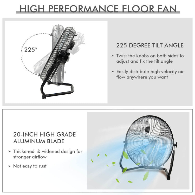 20 Inch High-Velocity Floor Fan with 3 Wind Speeds